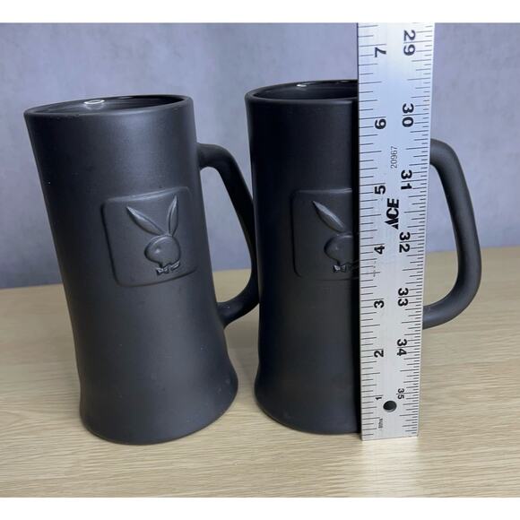 Playboy Mug Stein Embossed Pewter Frost Heavy Glass Clear Bottom Lot of 2 - Picture 6 of 8